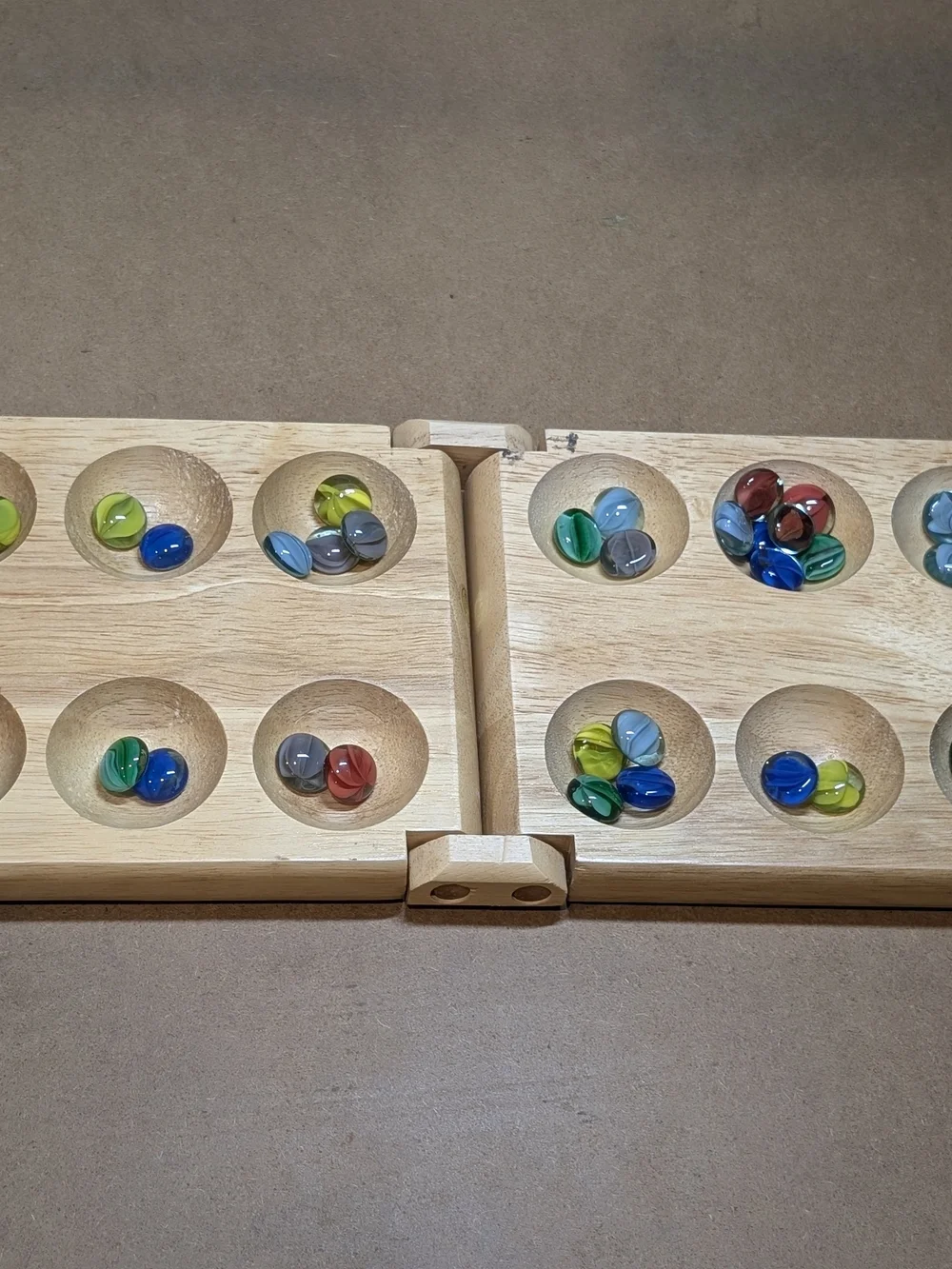 Wooden Mancala Game Set with Multicolored Glass Stones